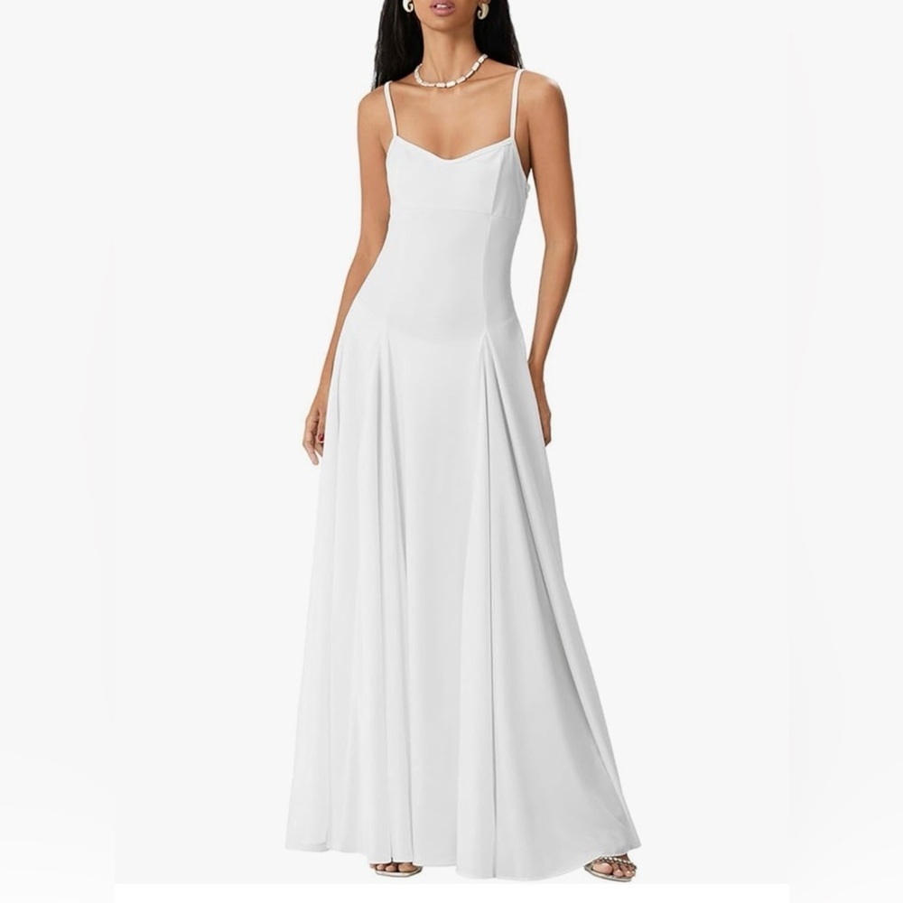Elegant White Spaghetti Strap Maxi Dress